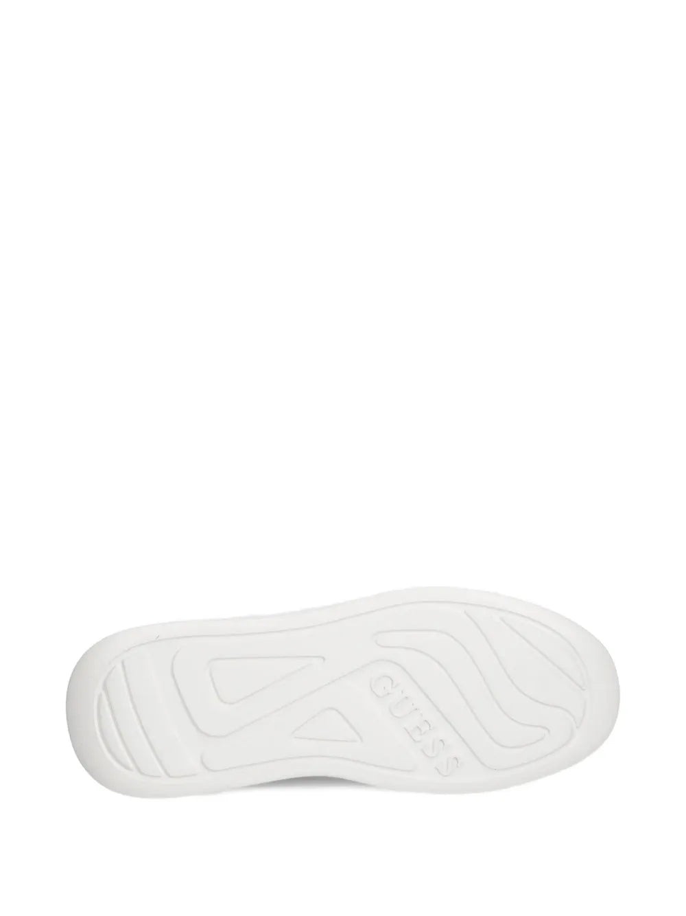White sneaker outsole with traction tread and logo detail