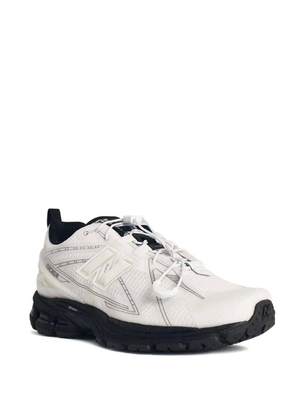 New Balance 1906 lace-up sneakers, white with black heel counter and chunky sole