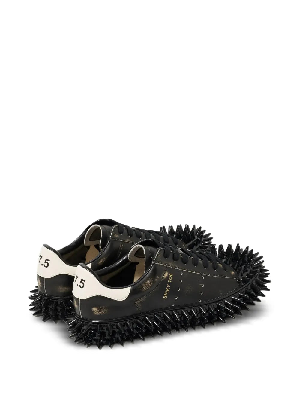 Black leather lace-up sneakers with spiked side sole and padded heel tab