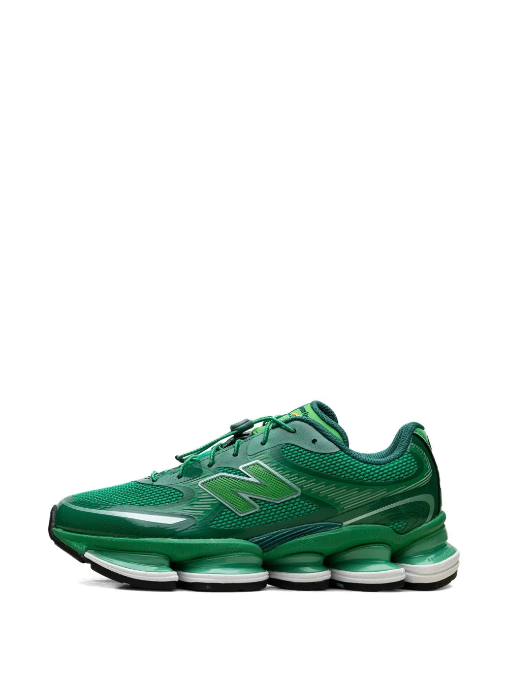 Green low-top lace-up sneakers, front angle with N logo