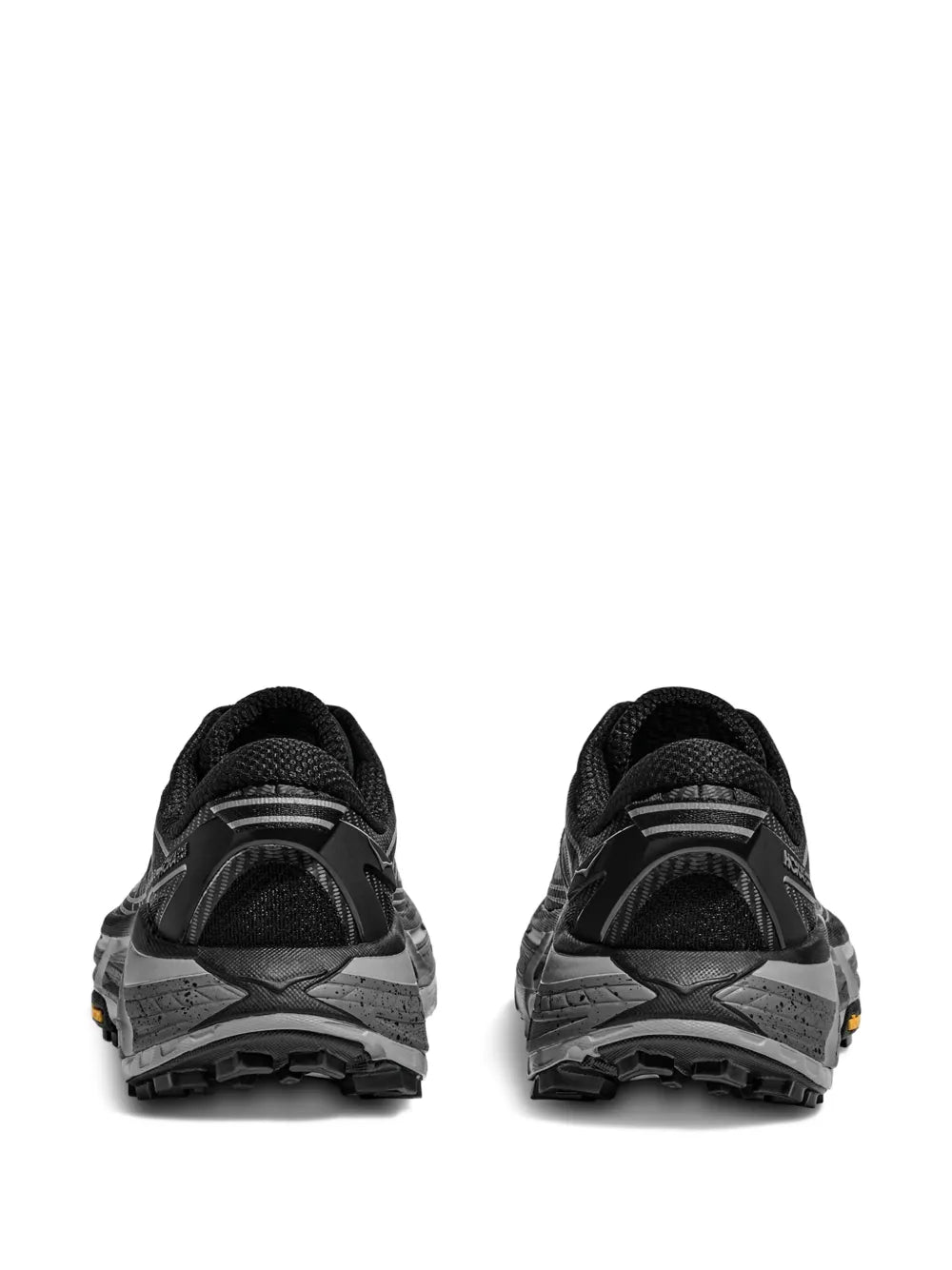 Hoka Mafate Speed 2 black trail sneakers, heel view with molded support