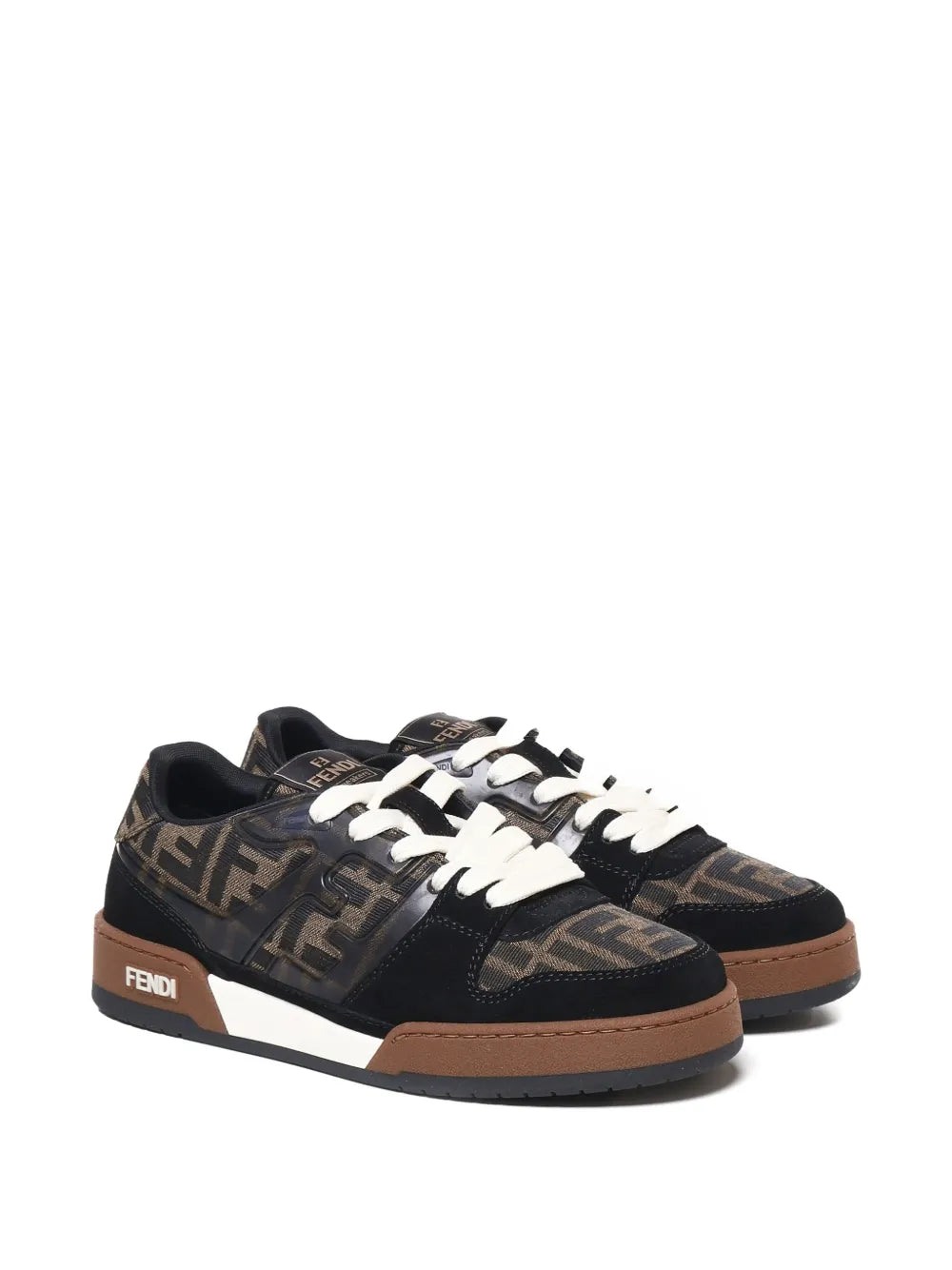 Fendi Match sneakers, black and brown FF logo uppers, white laces, brown sole