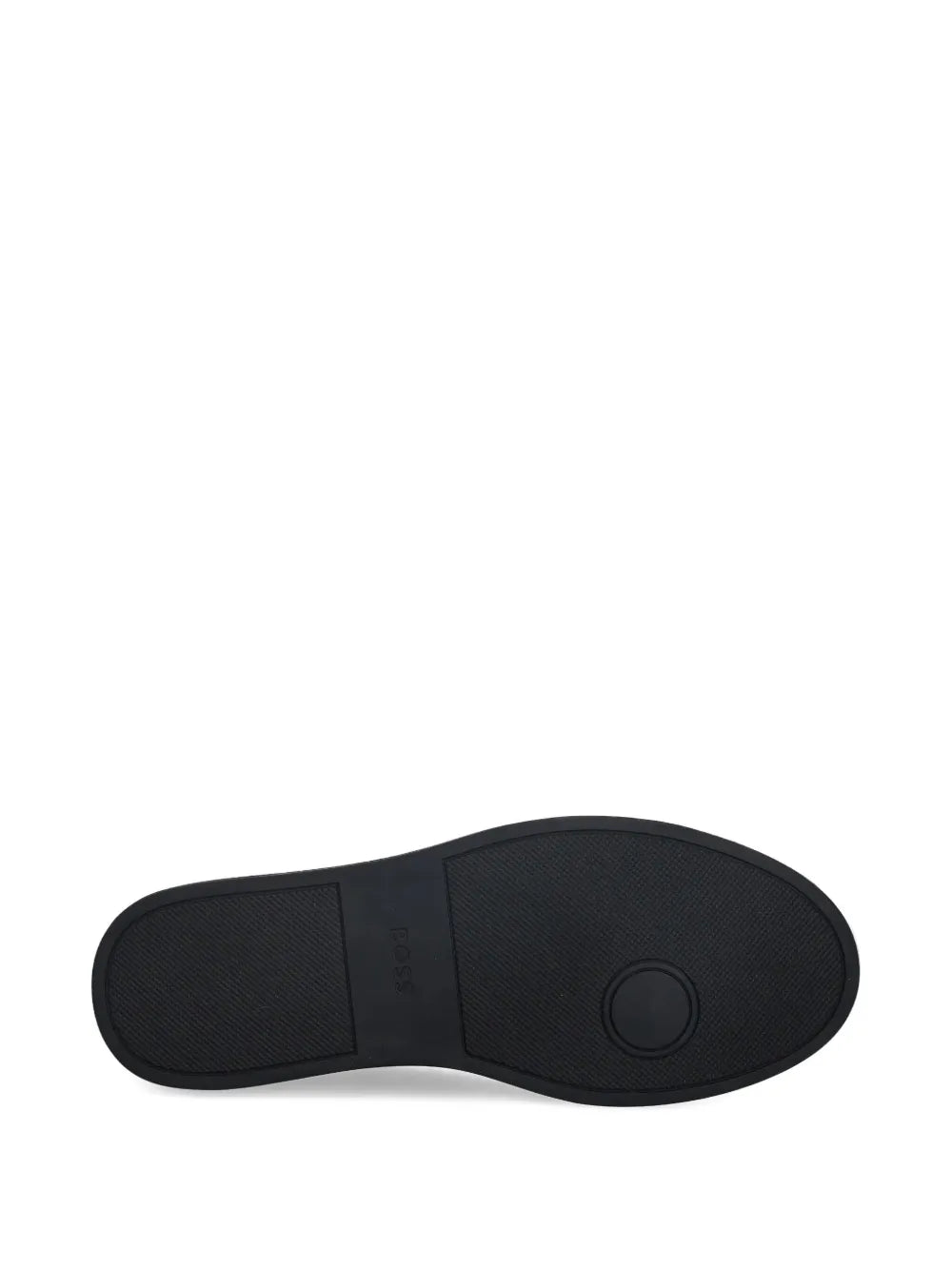 Black rubber outsole with circular grip detail and stitched side panel