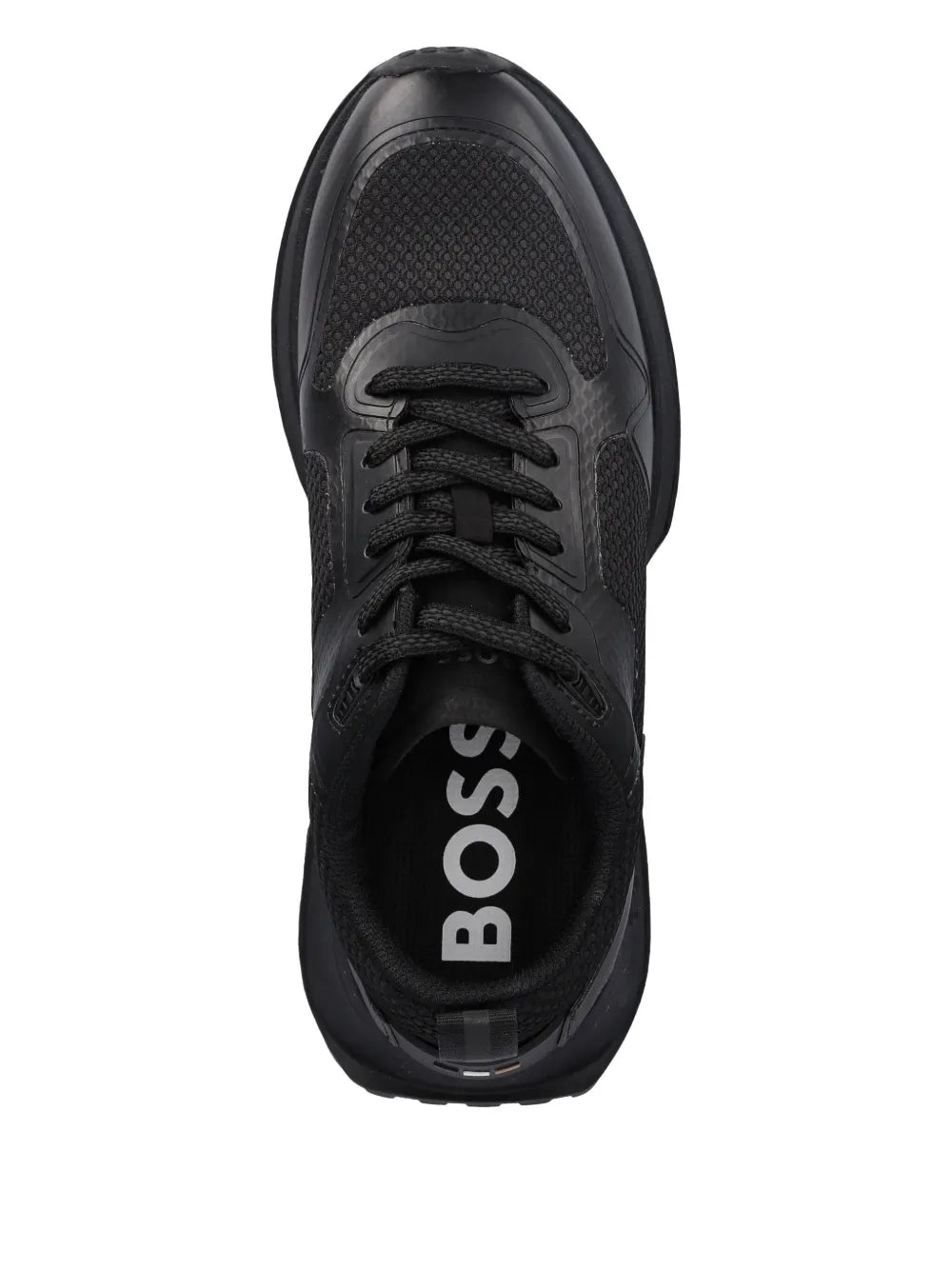 Black sneakers with BOSS logo on tongue and lace-up closure