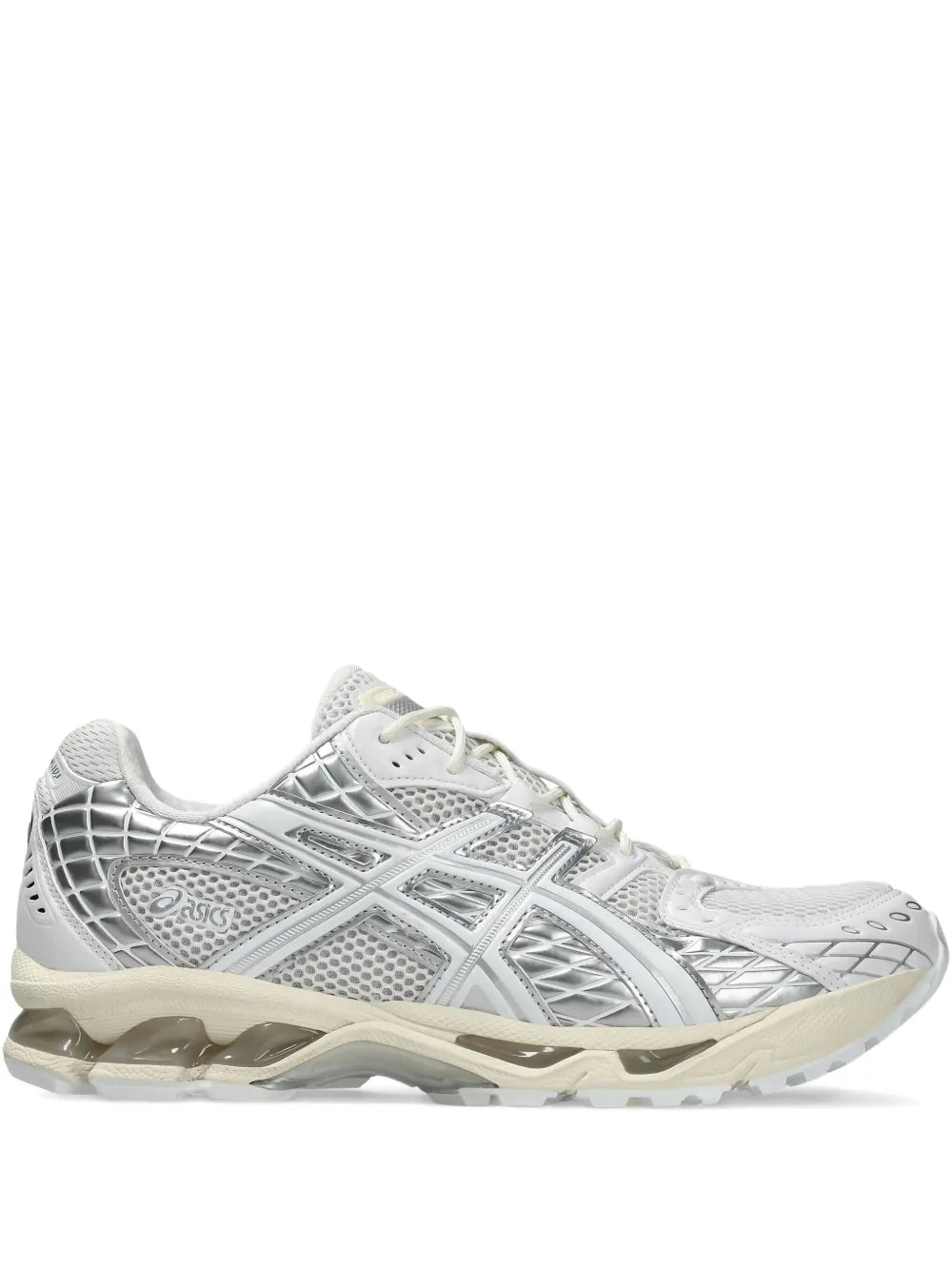 White Asics GEL lace-up sneakers, mesh and leather upper, padded sole