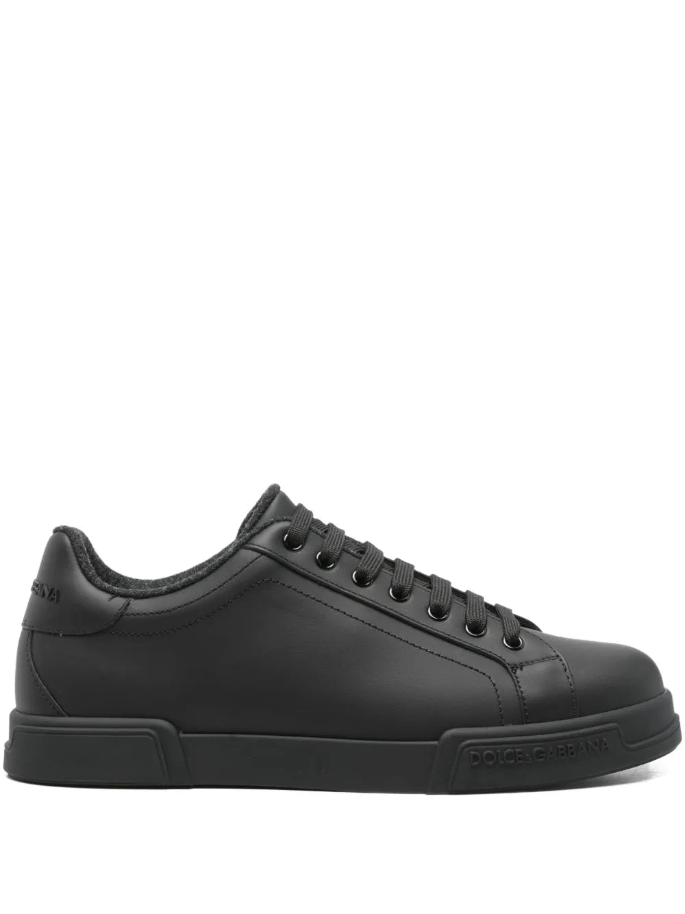 Dolce & Gabbana black leather lace-up sneakers with rubber sole and side logo
