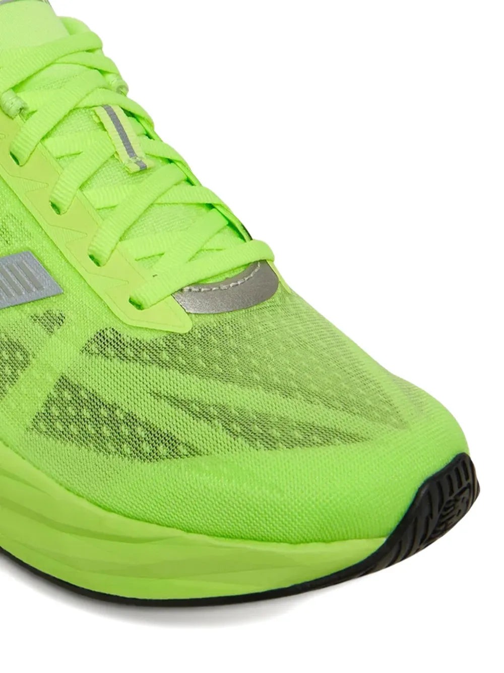 Lime green lace-up sneaker with breathable mesh upper and gray side panel