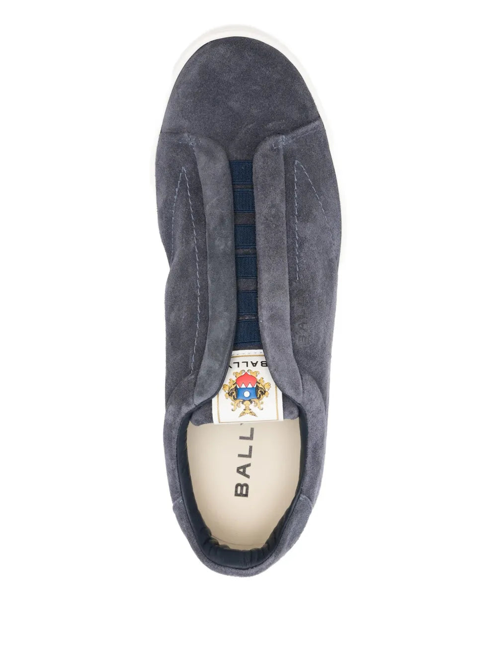 Bally suede sneakers in grey, interior view with padded insole and heel