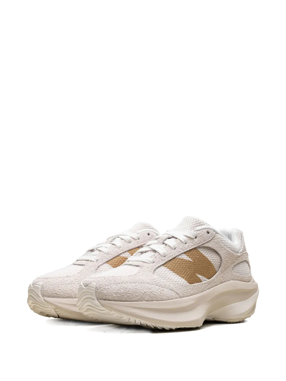 Beige New Balance WRPD Runner sneakers, side view with lace-up mesh upper