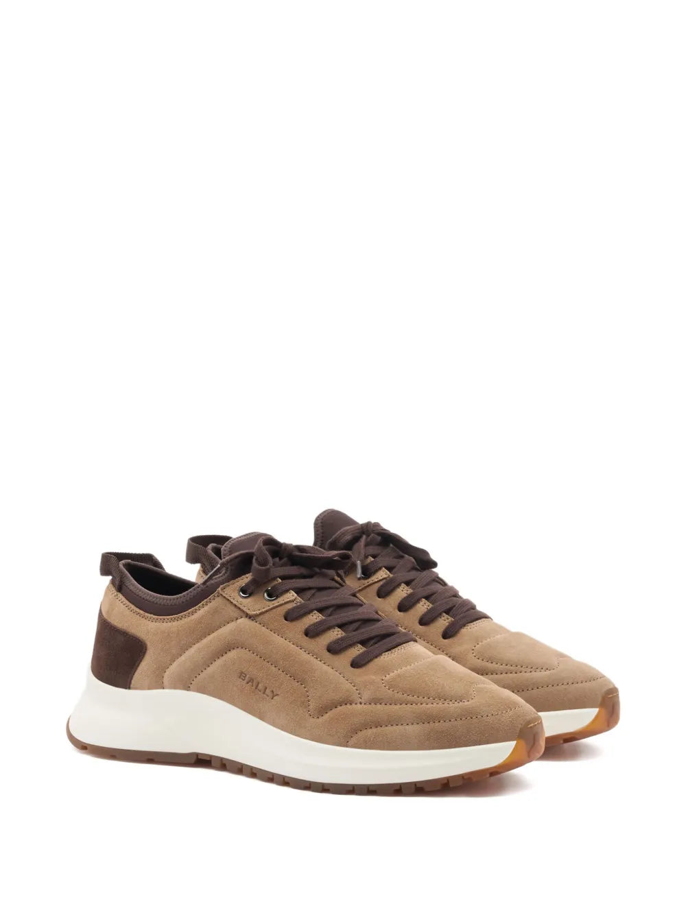 Bally taupe suede lace-up sneakers, brown tongue and heel, white sole