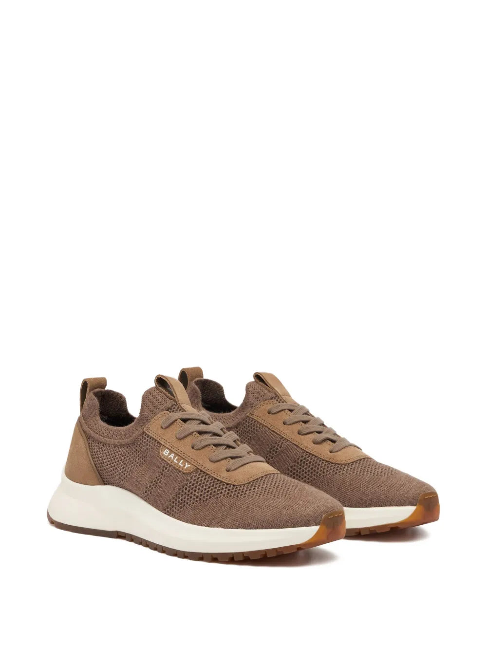 Brown Bally low-top sneakers, side view, with mesh texture and lace-up front