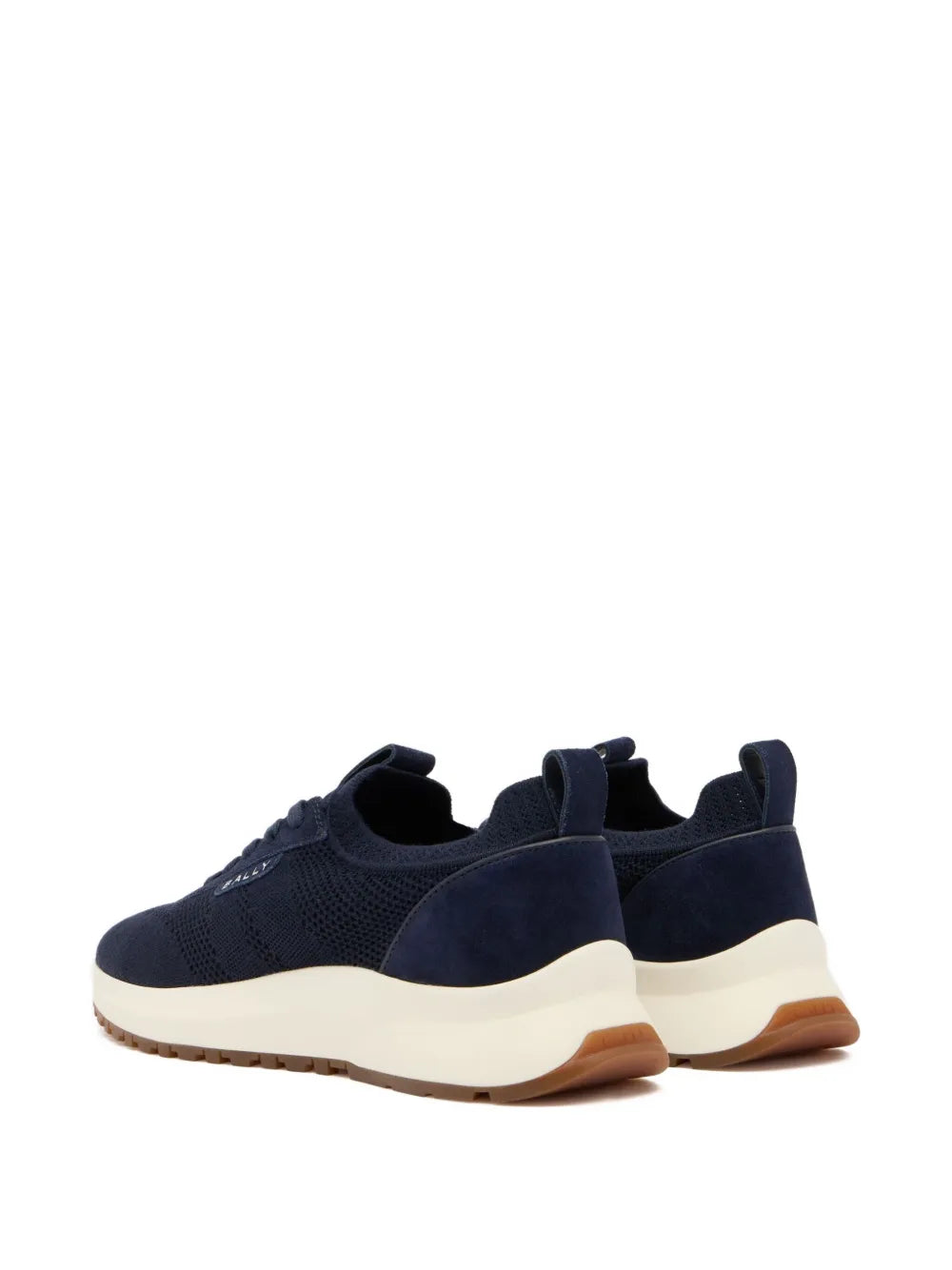 Bally outline sneakers, navy blue with pull tabs, lace-up, cream midsole and brown outsole
