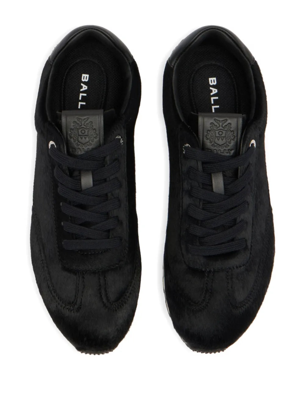 Pair of black lace-up sneakers with Bally tongue label and black lining