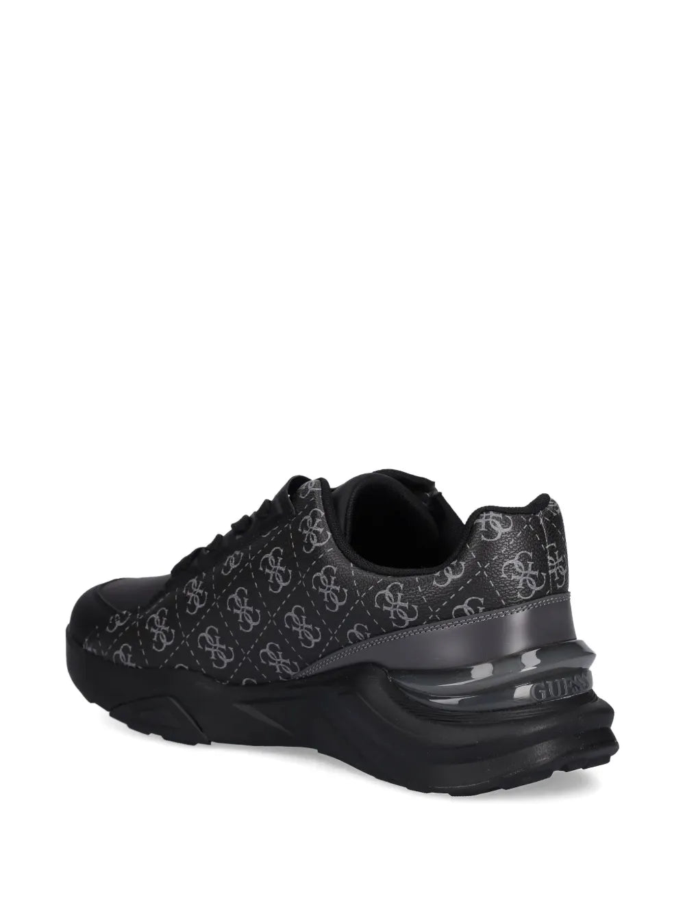 Black lace-up sneakers with Guess logo print and chunky air-cushioned sole