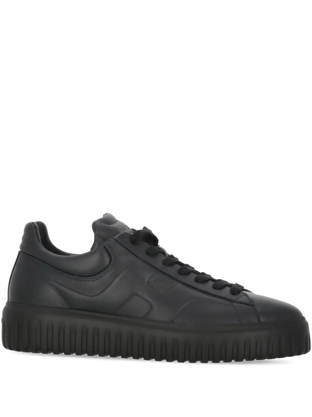 Hogan quilted black lace-up sneakers with chunky ribbed sole, side logo detail