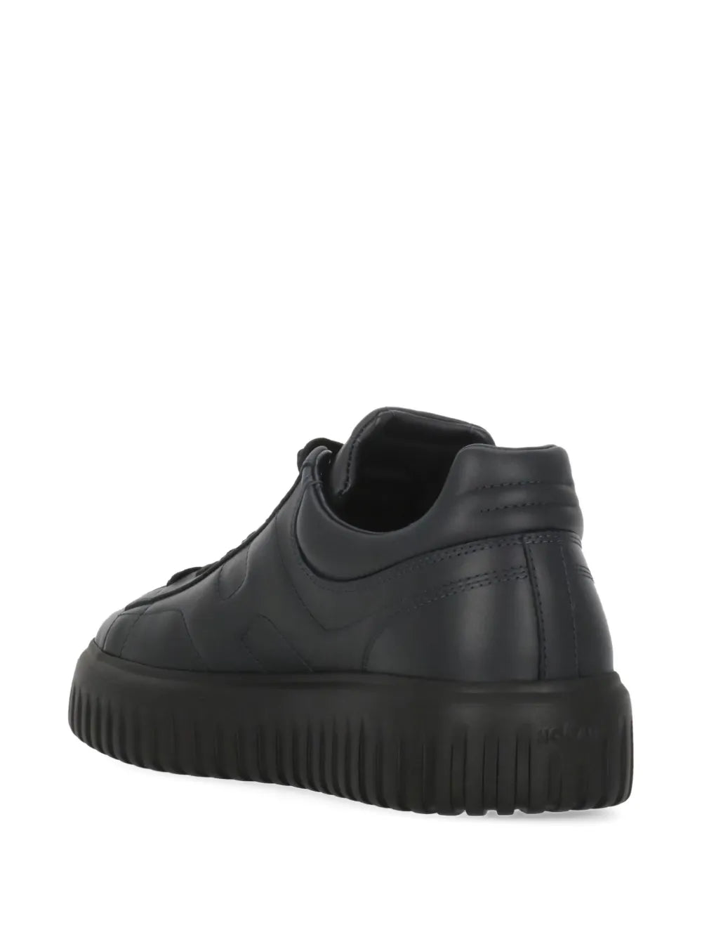 Hogan quilted black sneakers heel view, padded collar and chunky ribbed sole