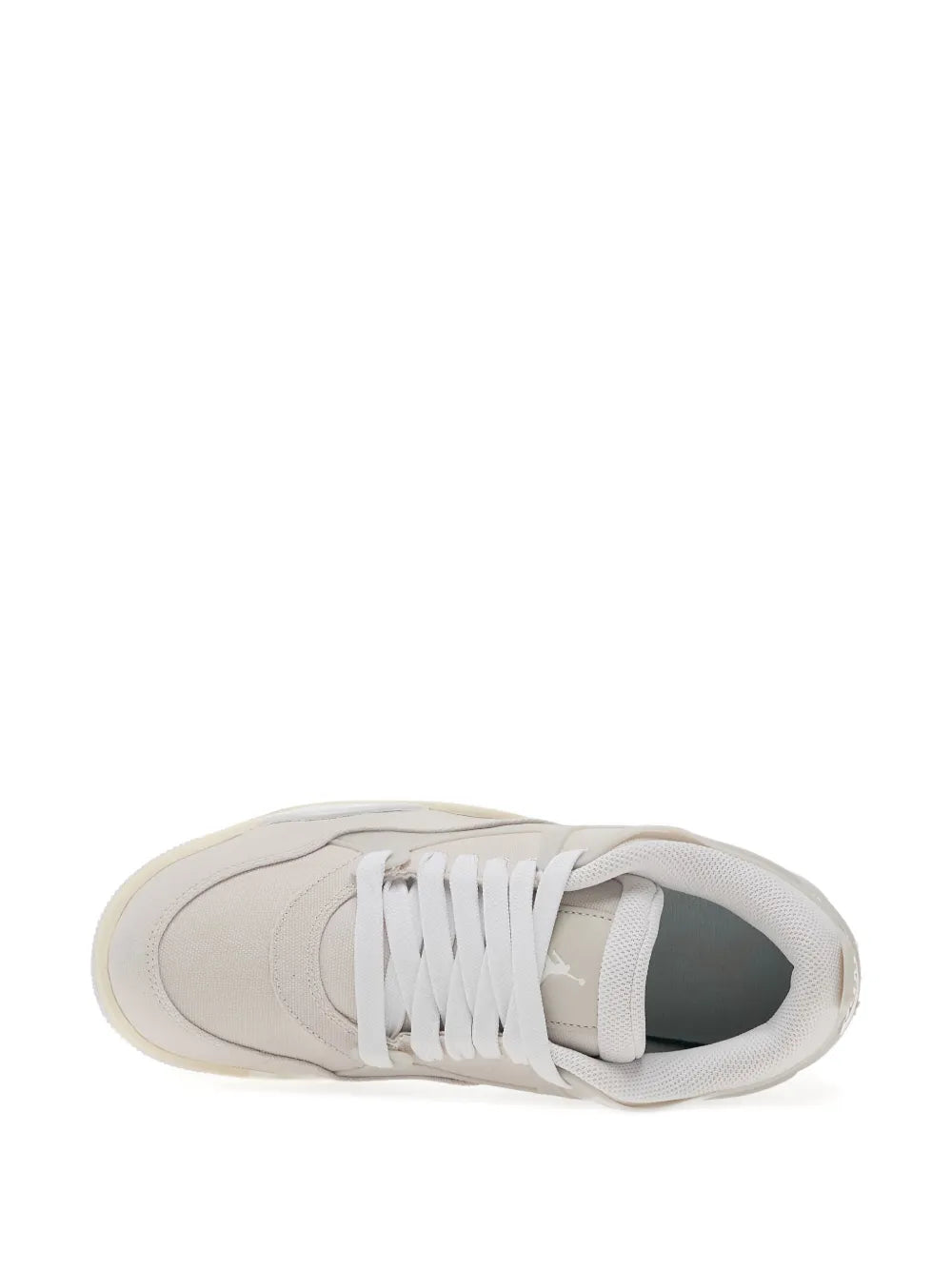 Beige low-top sneaker with white laces and breathable interior lining