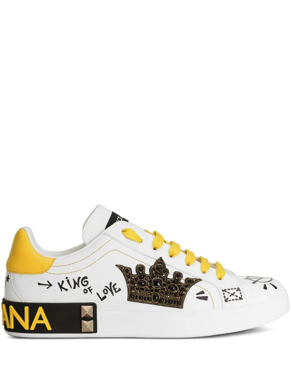 Dolce & Gabbana stud-detail sneakers in white with yellow laces and crown patch