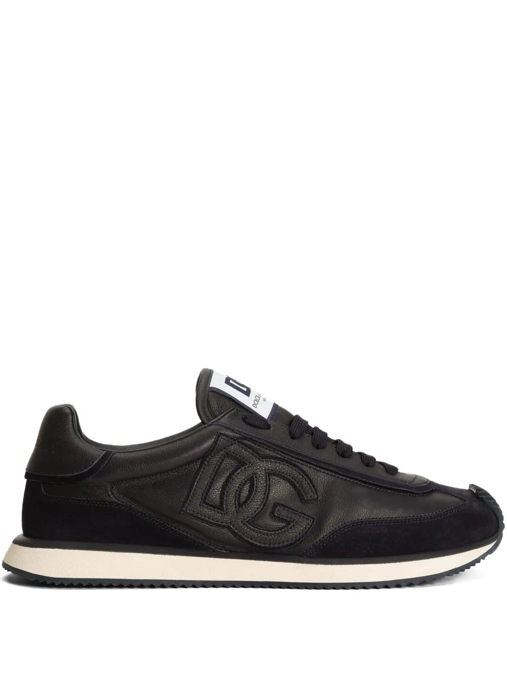 Dolce & Gabbana black logo-patch sneakers, lace-up with side DG emblem