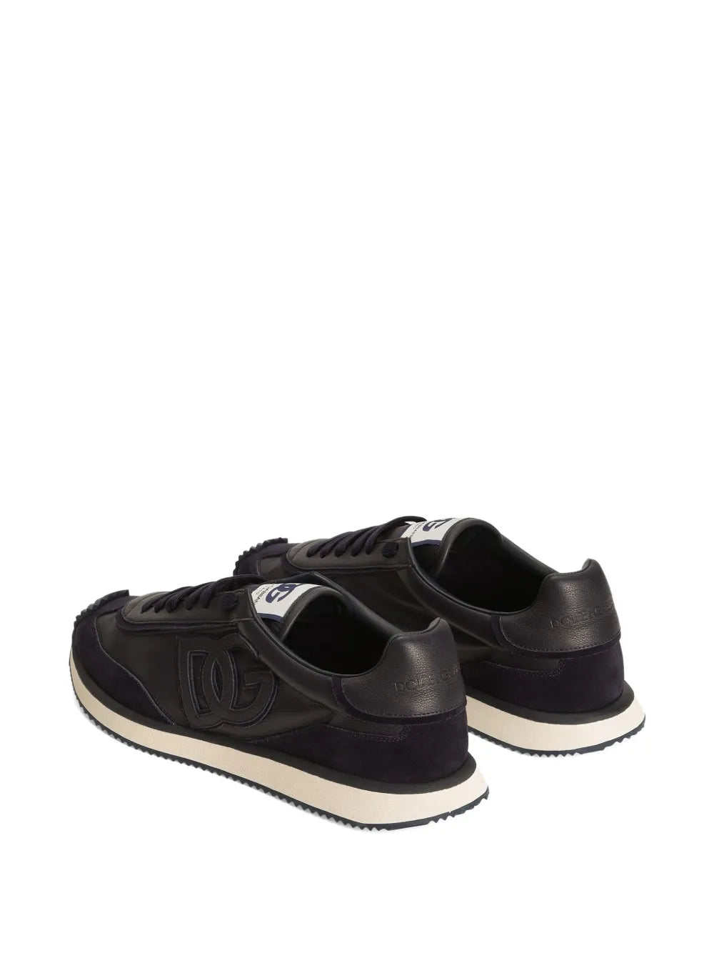 Dolce & Gabbana black logo-patch sneakers heel view with beige rubber sole