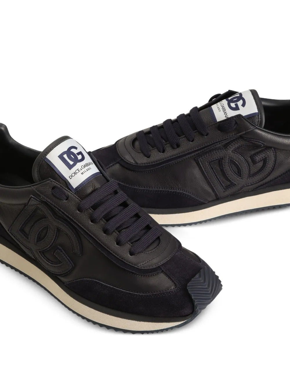 Dolce & Gabbana black logo-patch sneakers close-up of side emblem and laces