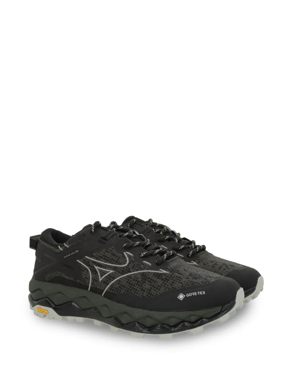 Black lace-up sneakers with side Wave logo and GORE-TEX badge, rugged tread sole