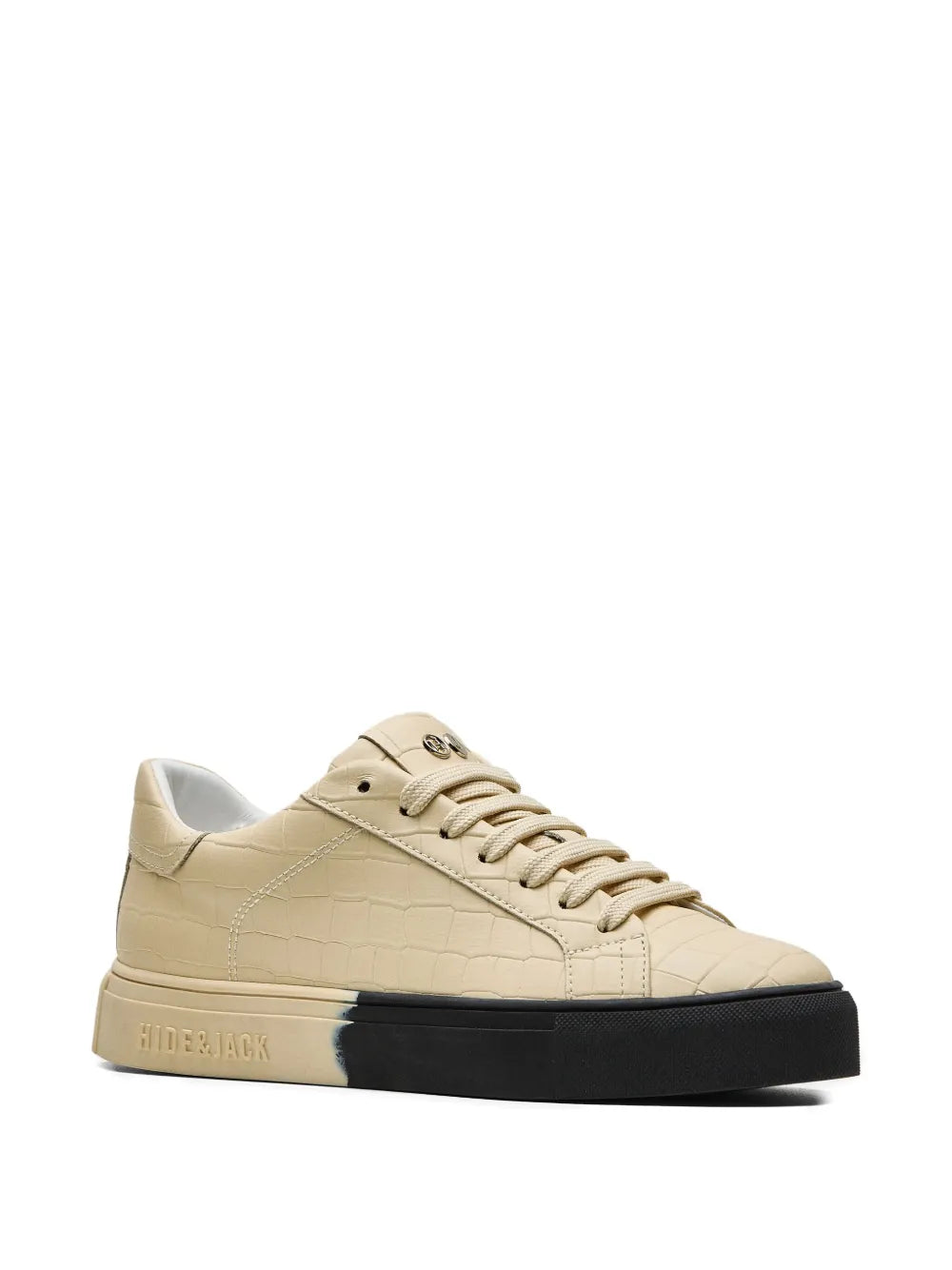 Beige Hide&Jack logo-motif sneakers, side profile, lace-up with black platform sole