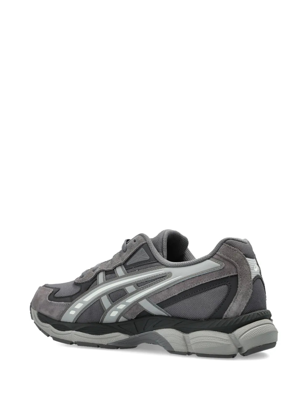 Grey Asics sneakers with exaggerated sole, side panel and lace-up closure