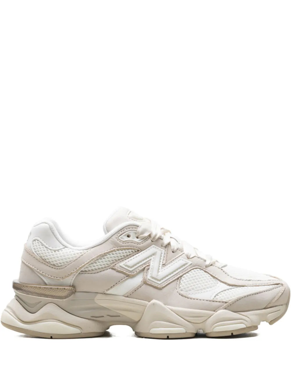 White lace-up sneakers with N logo and beige sole detail