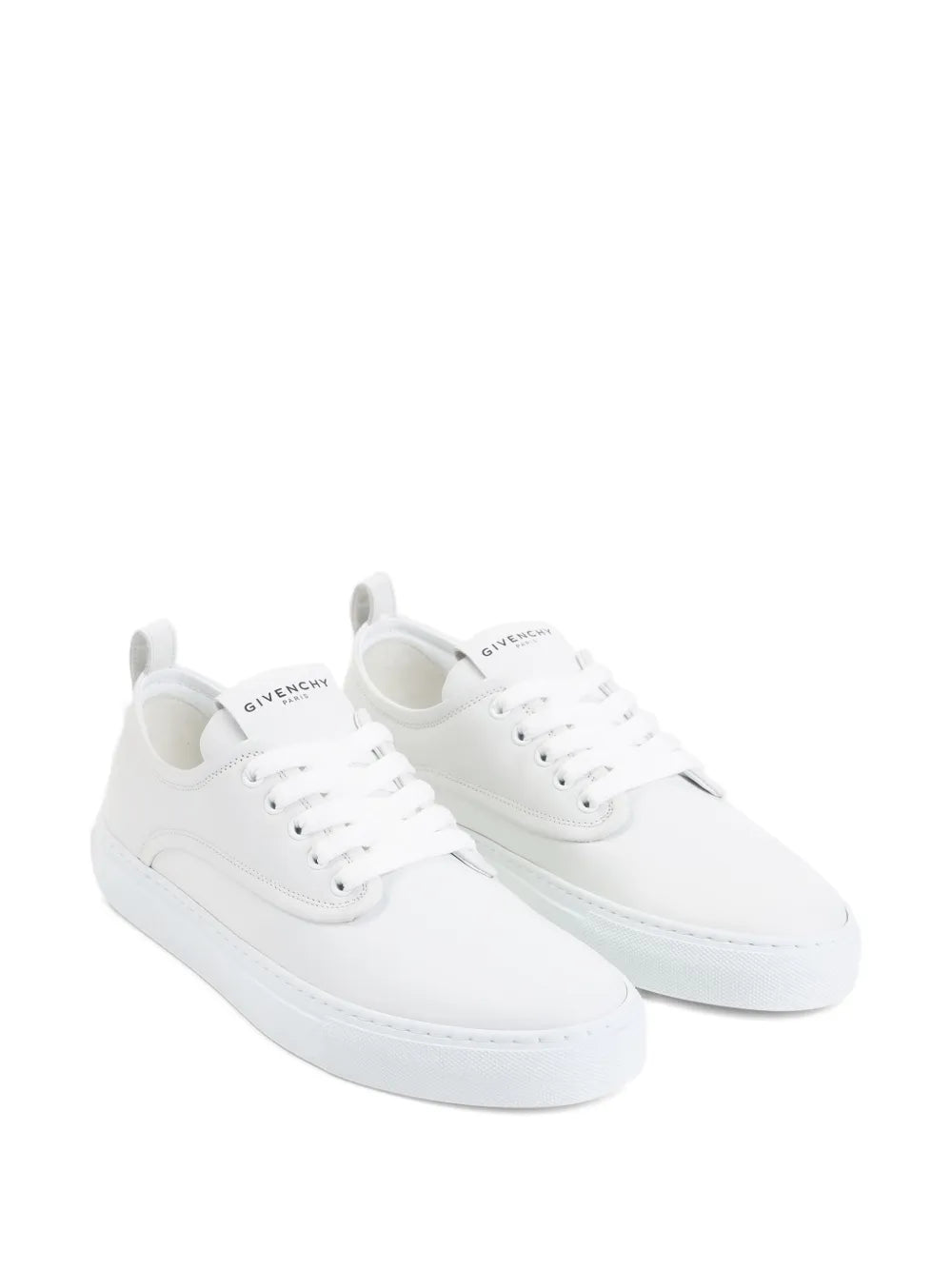 Pair of Givenchy white leather lace-up sneakers with rear pull tabs and rubber sole.
