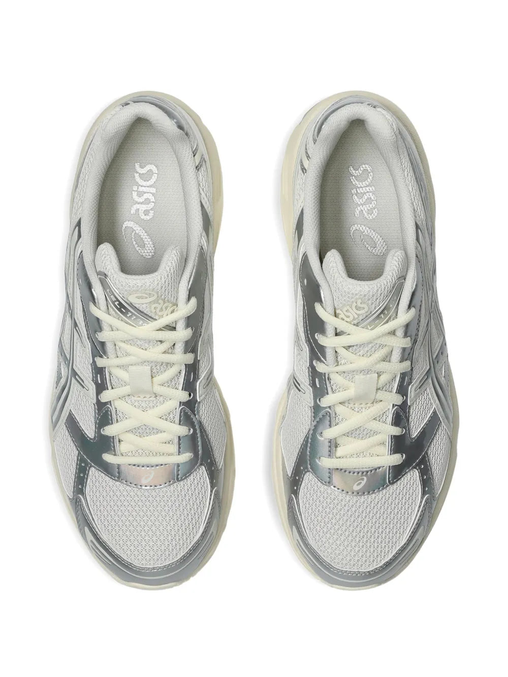Asics sneakers with padded collar and lace-up front, light gray and cream