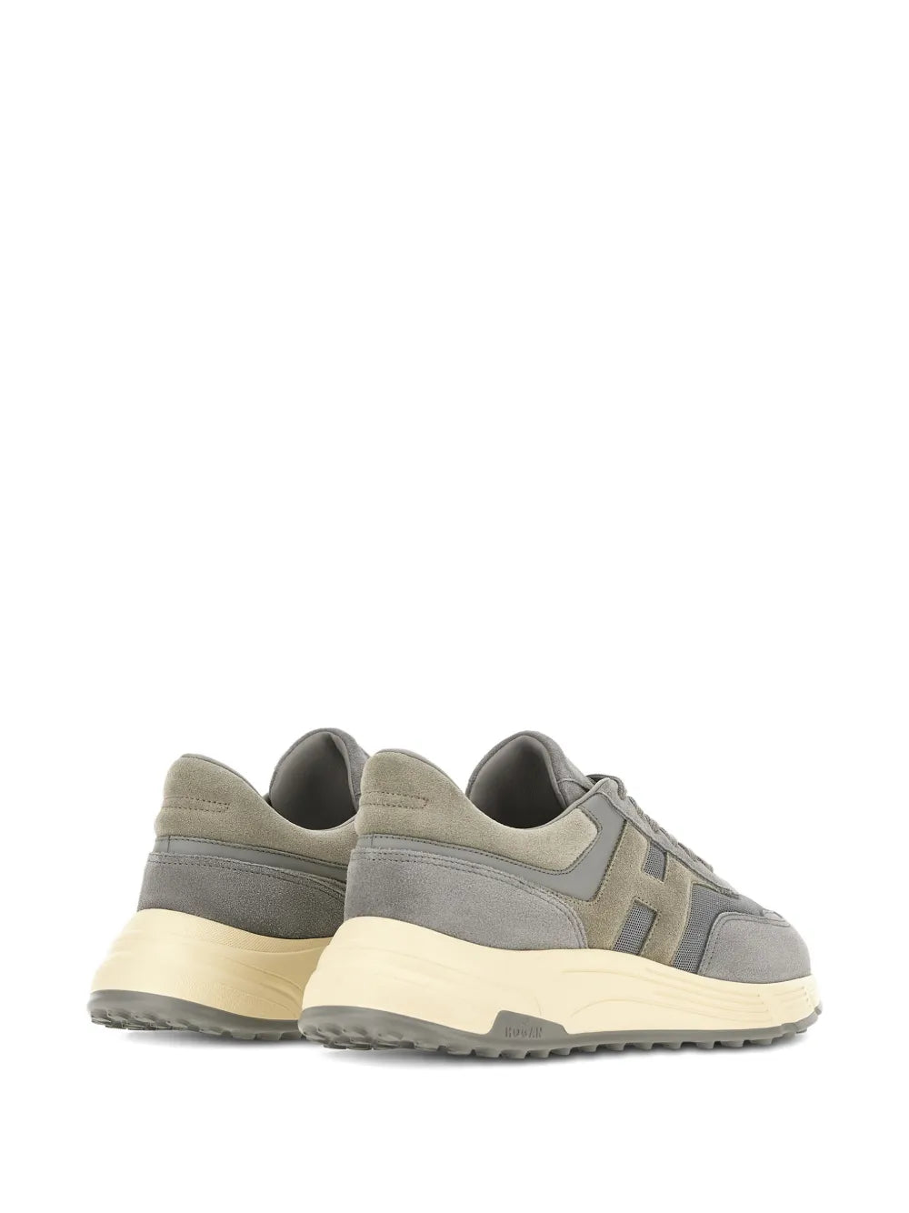 Hogan Hyperlight sneakers with grey uppers, lace-up front, and beige heel detail