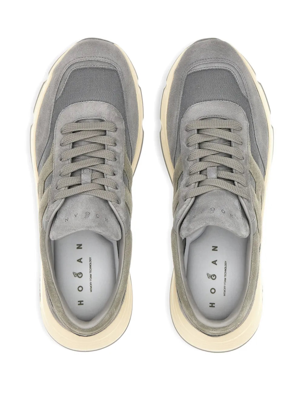 Hogan Hyperlight sneakers showing grey laces and insoles with HOGAN logo