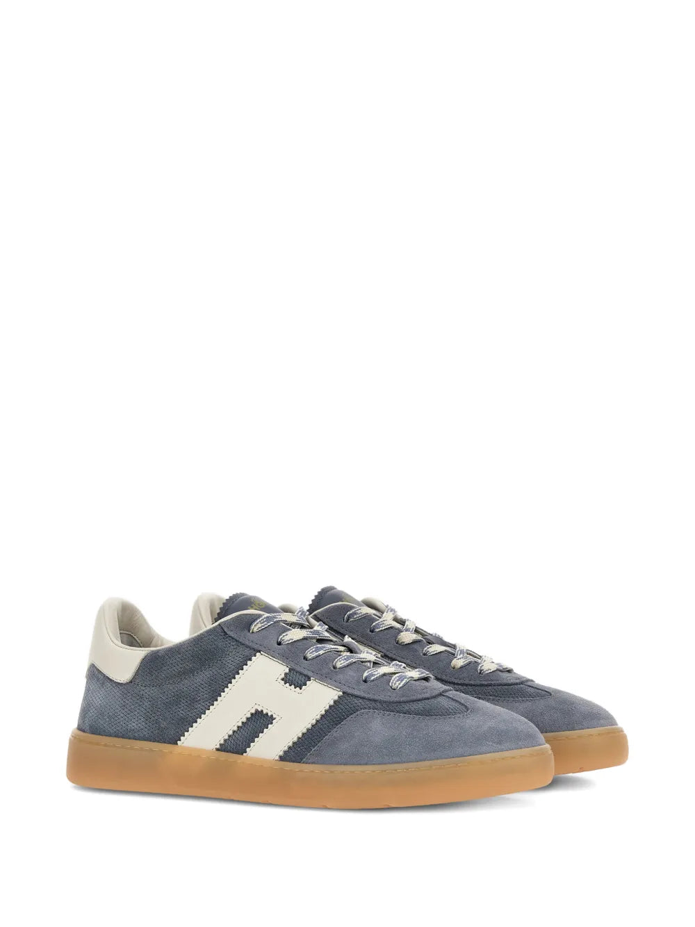 Blue Hogan logo-patch sneakers, white stripe and lace-up front, gum sole