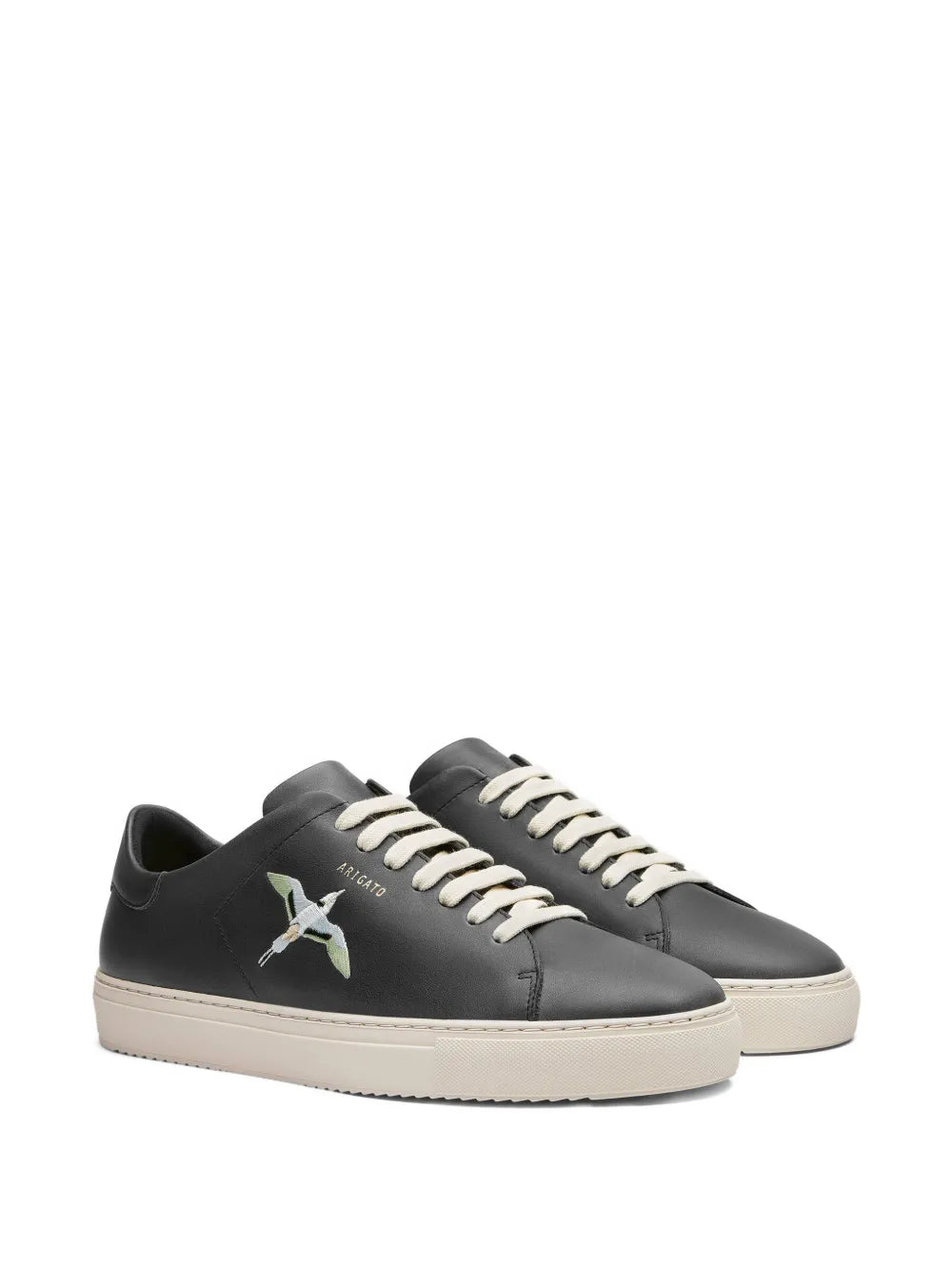 Axel Arigato Clean 90 black low-top sneakers, bee-and-bird motif, off-white sole