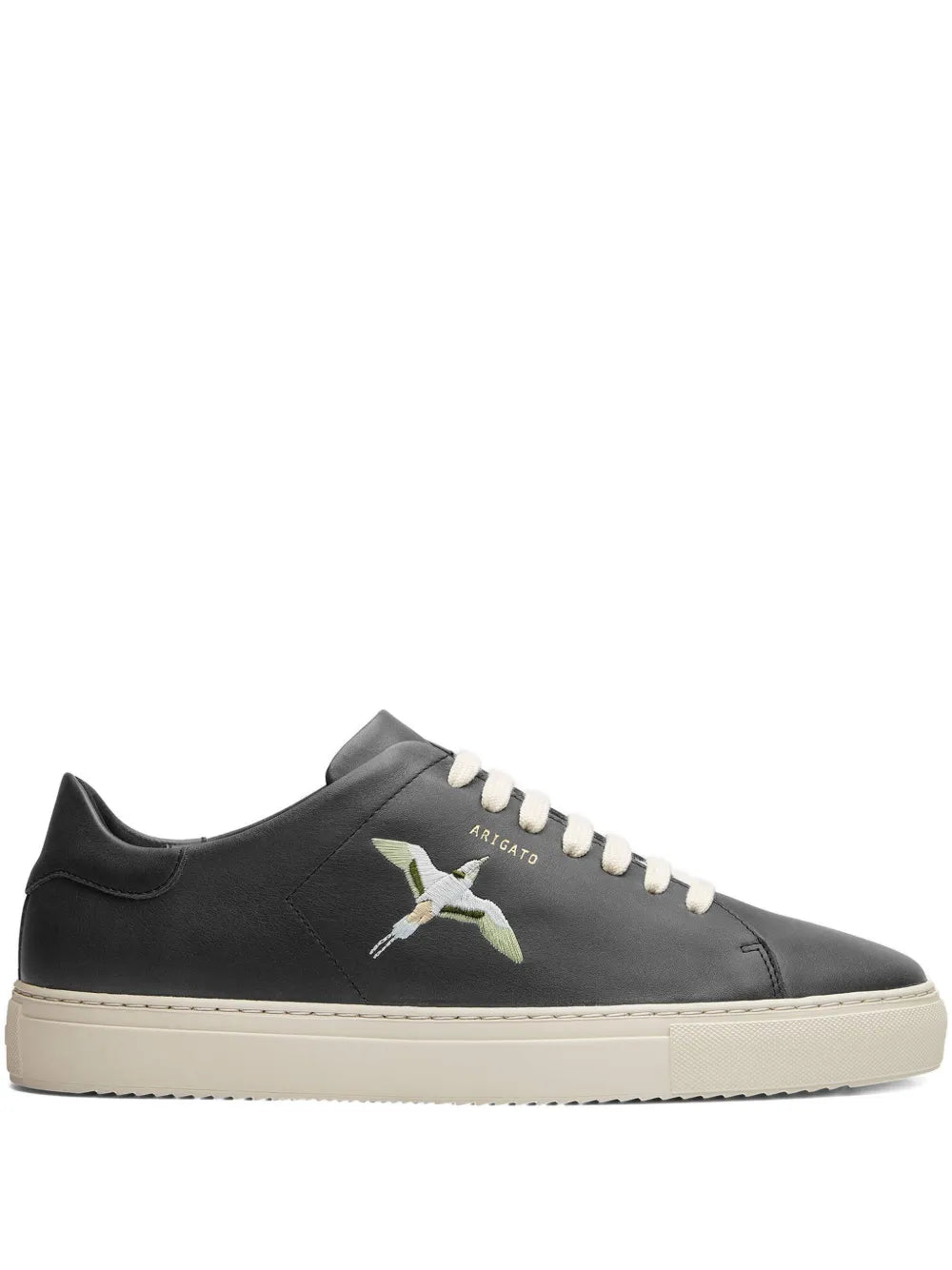 Axel Arigato Clean 90 black sneakers with bee-and-bird side graphic, white laces