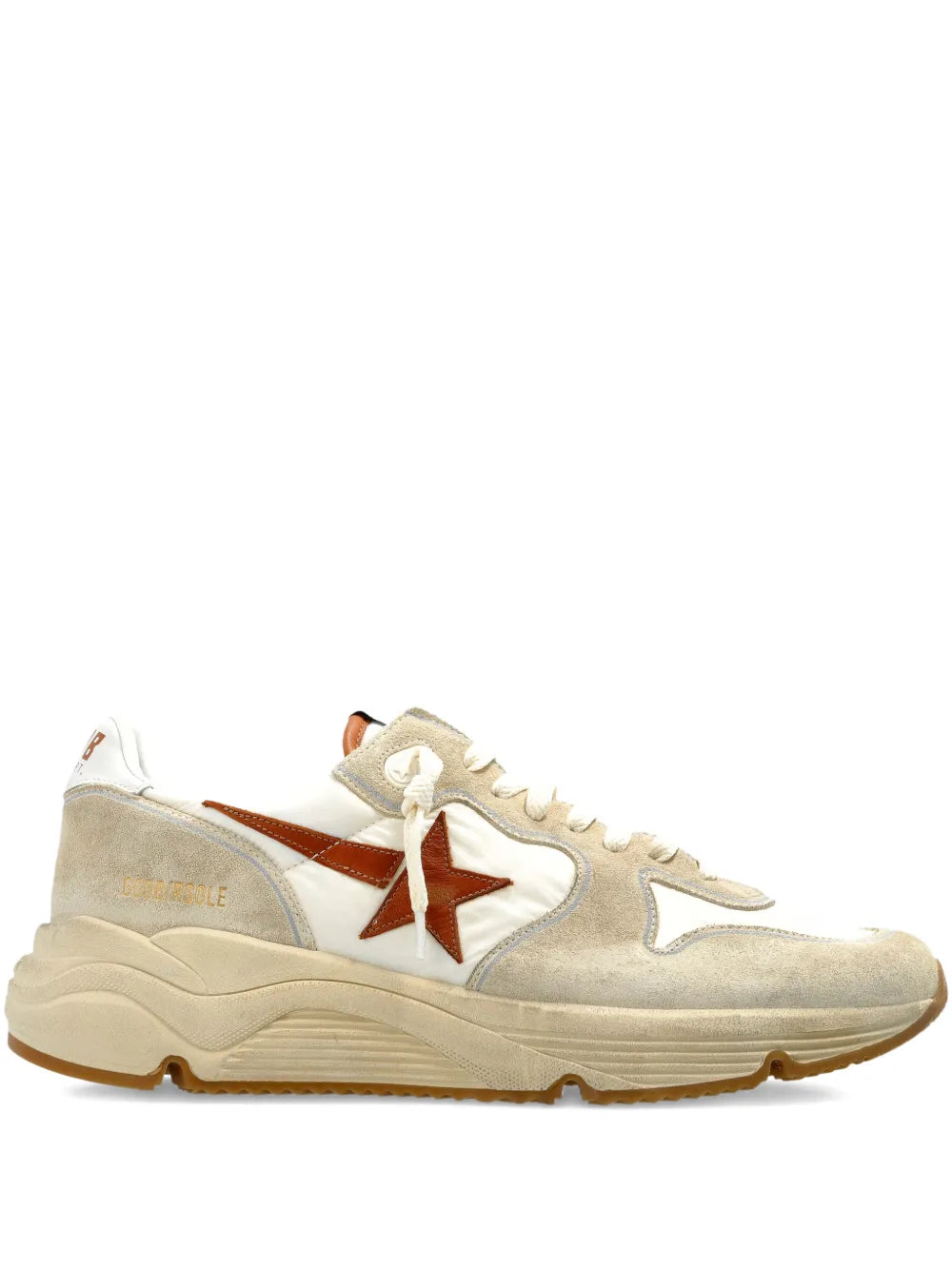 Golden Goose cream running sneakers with star motif and brown logo panel