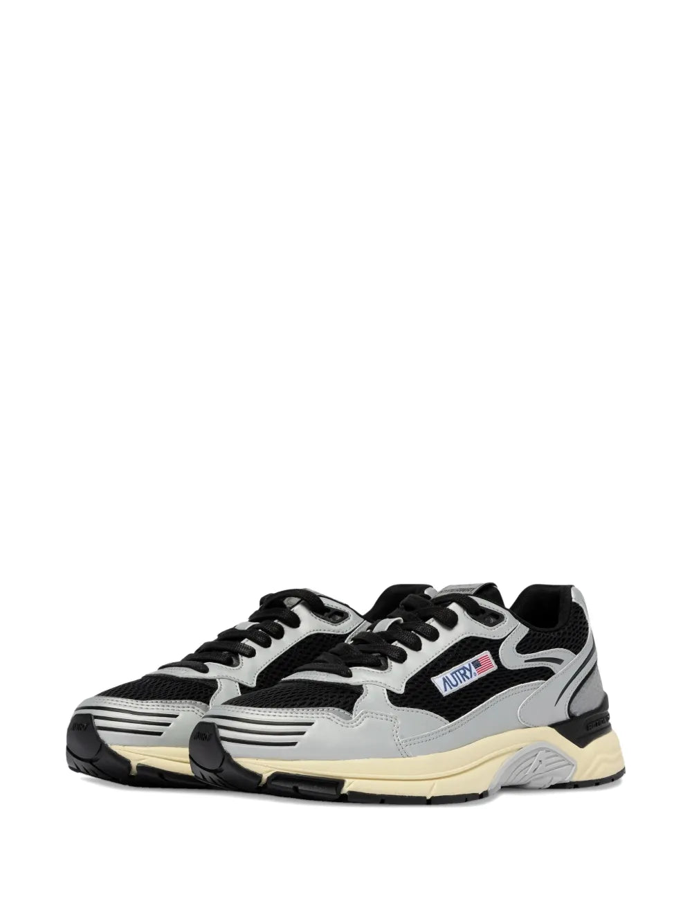 Autry lace-up low-top sneakers in grey, white, and black with beige midsole