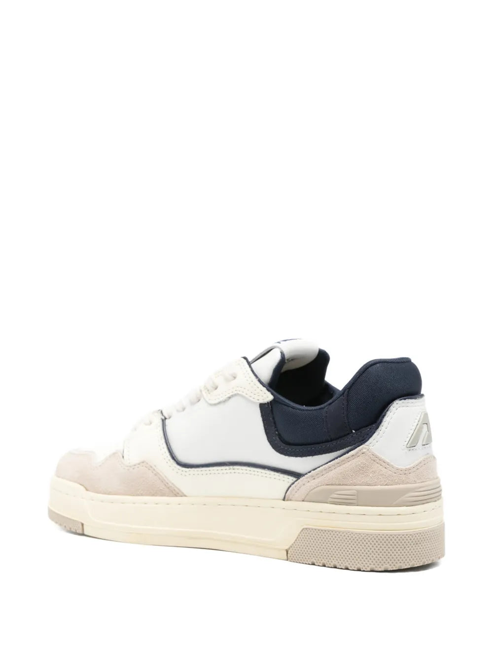 White and navy Autry CLC sneakers with cushioned collar and branded heel tab