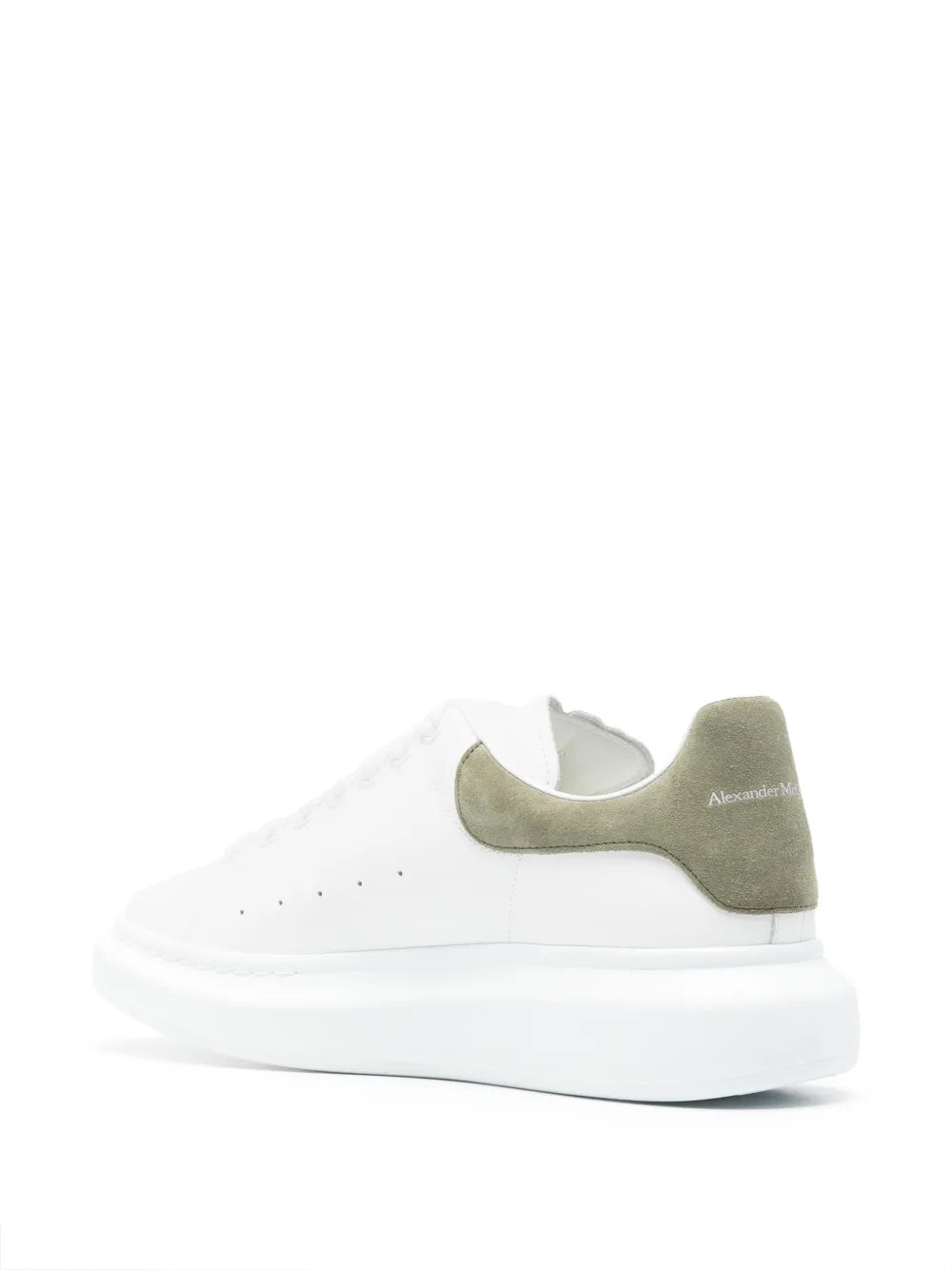 White lace-up sneaker with olive heel tab and Alexander McQueen logo
