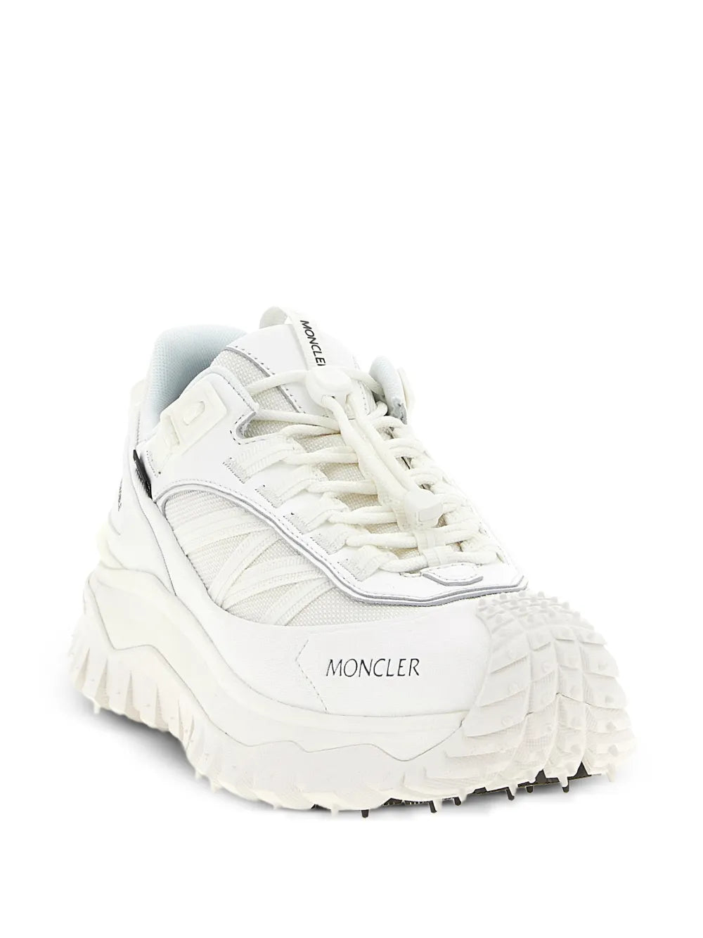 Moncler white lace-up trail sneakers with logo patch and sculpted lug sole