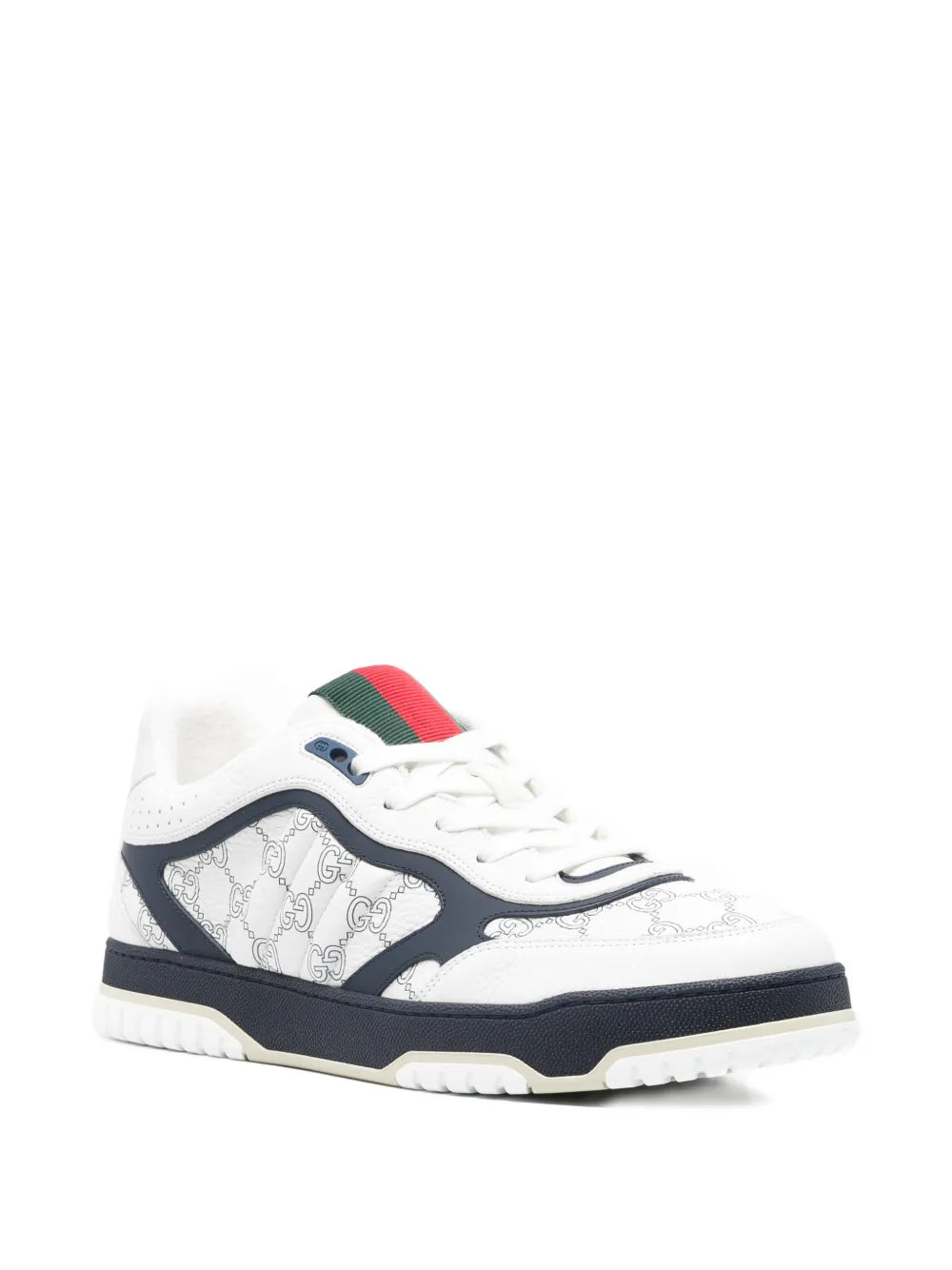 Gucci logo-pattern sneakers, white uppers with navy side panel and green-red web detail