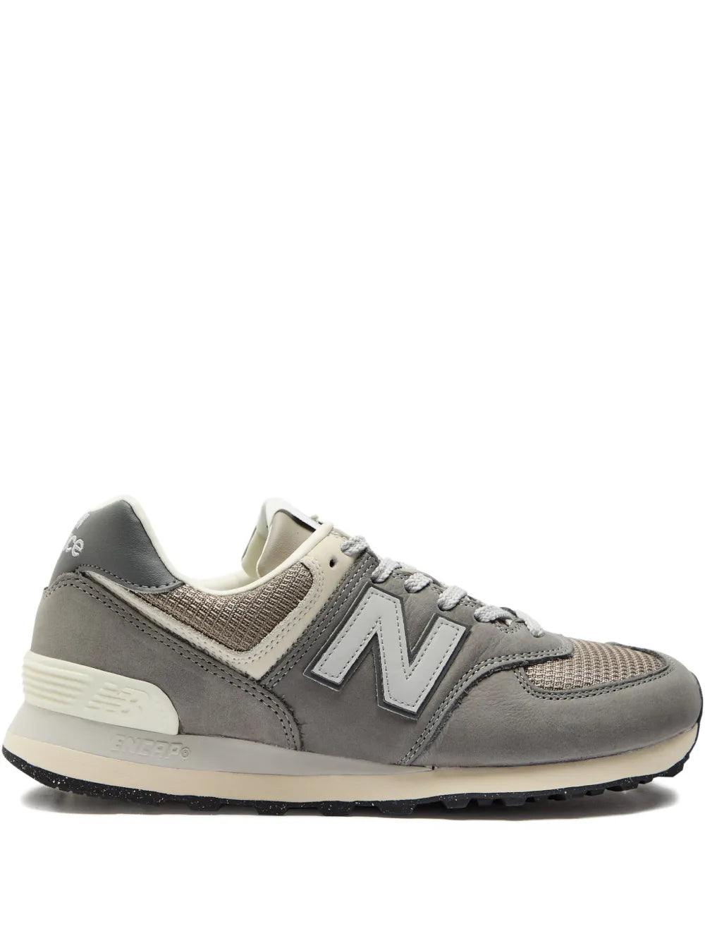 New Balance 574 lace-up sneakers in slate grey with white N logo and cushioned sole