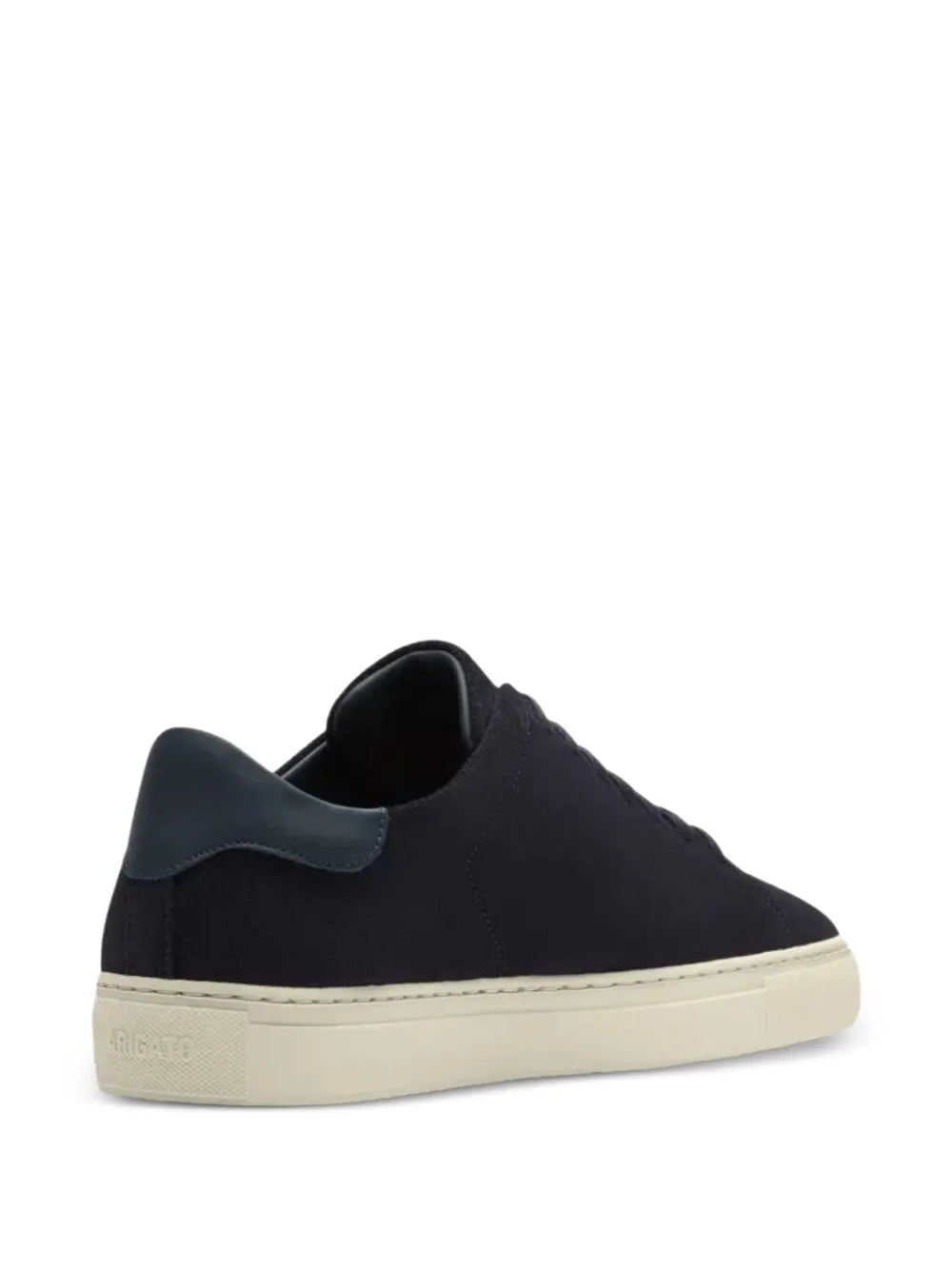 Navy low-top lace-up sneakers with cream sole and cushioned collar