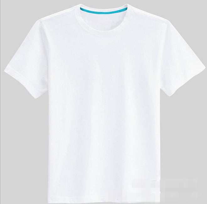 Men's crew-neck white T-shirt with teal collar trim