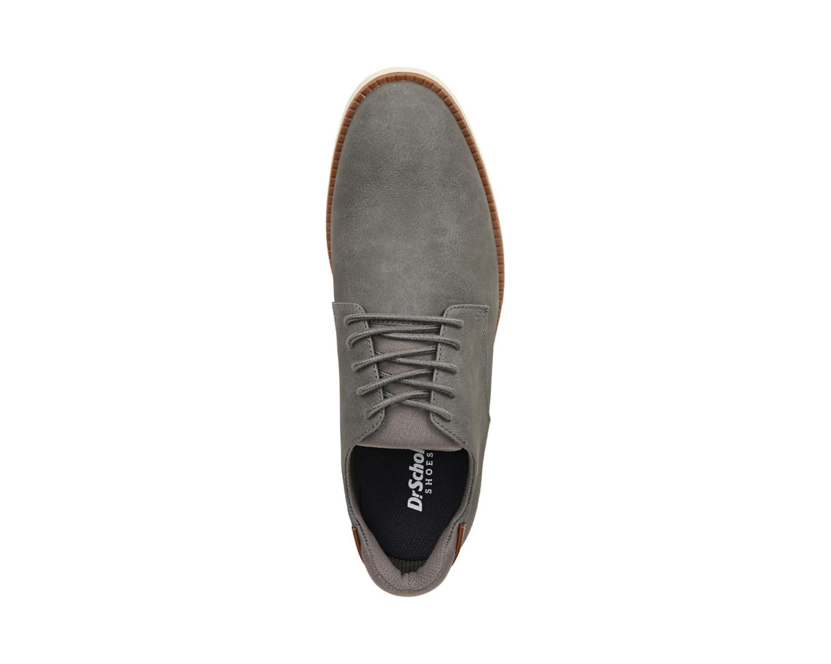 Dark grey suede lace-up shoe with cushioned collar and branded tongue
