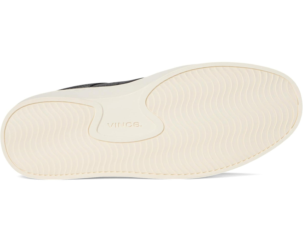 Black leather sneaker outsole with wavy tread and Vince logo