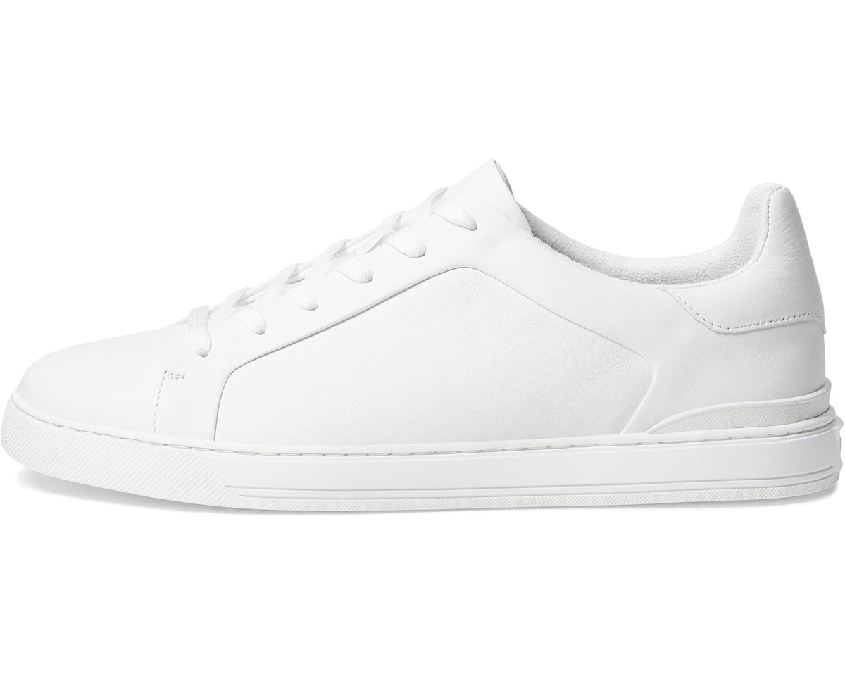 White lace-up low-top sneakers with stitched side panel and low rubber sole