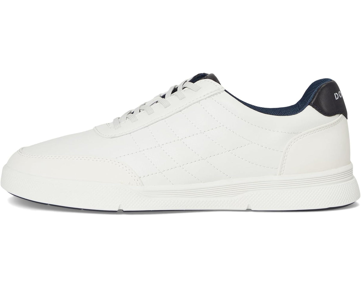 Men's white Dockers lace-up sneakers with navy heel trim