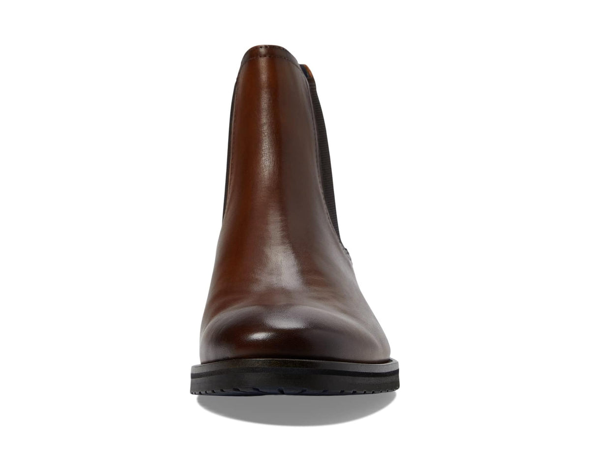 Tan leather ankle boots with Chelsea-style elastic gore panel